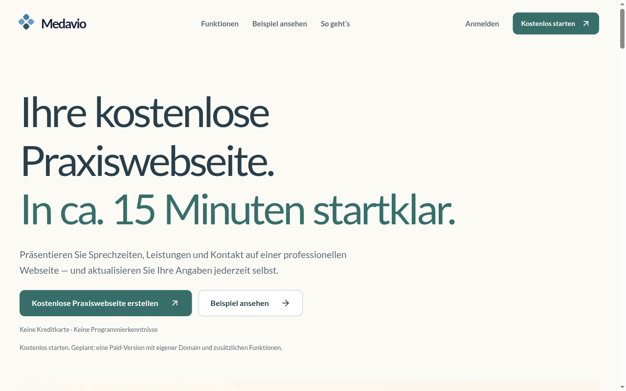 Screenshot der Startseite von medavio.de